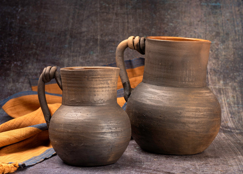 Handmade Clay Water Pitcher with Cups