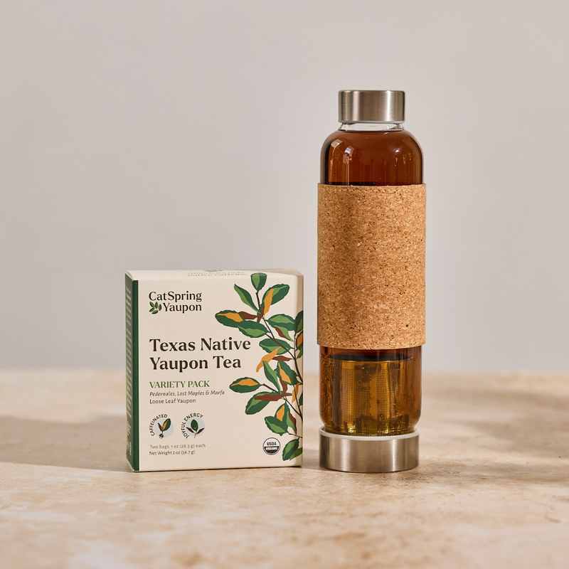 Loose Leaf Yaupon Starter Kit – 3 Roasts + Glass Tumbler