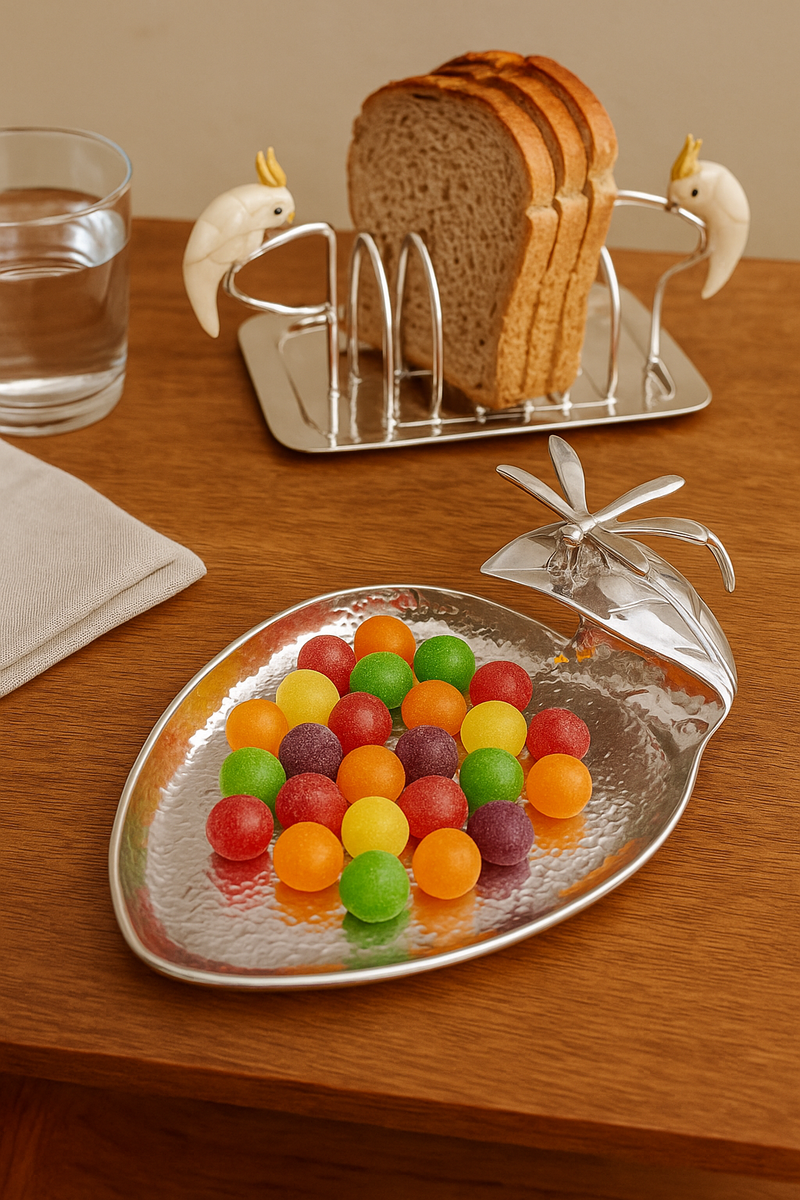 Leaf-Inspired Candy Dish with Dragonfly Design