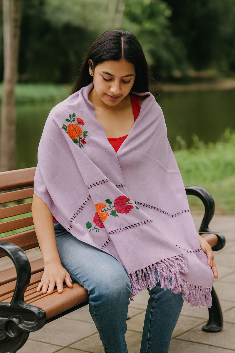 Lilac Embroidered Cotton Shawl
