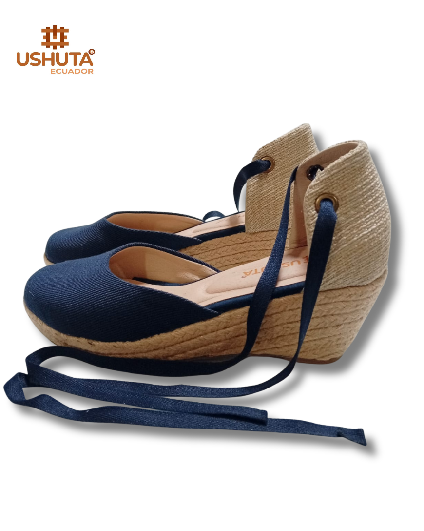 Sisa Wedge Sandals Espadrille Hand Made With Ankle Strap and Jute Sole Platform