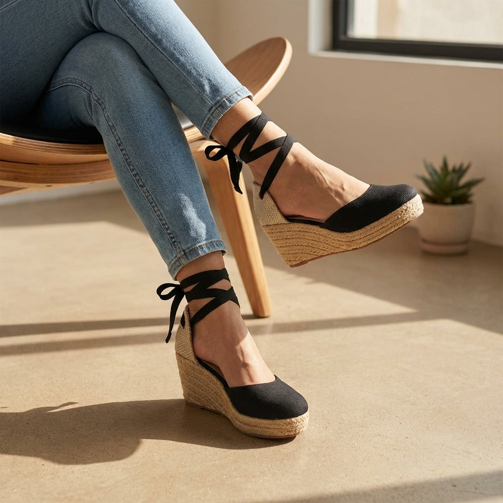 Sisa Wedge Sandals Espadrille Hand Made With Ankle Strap and Jute Sole Platform