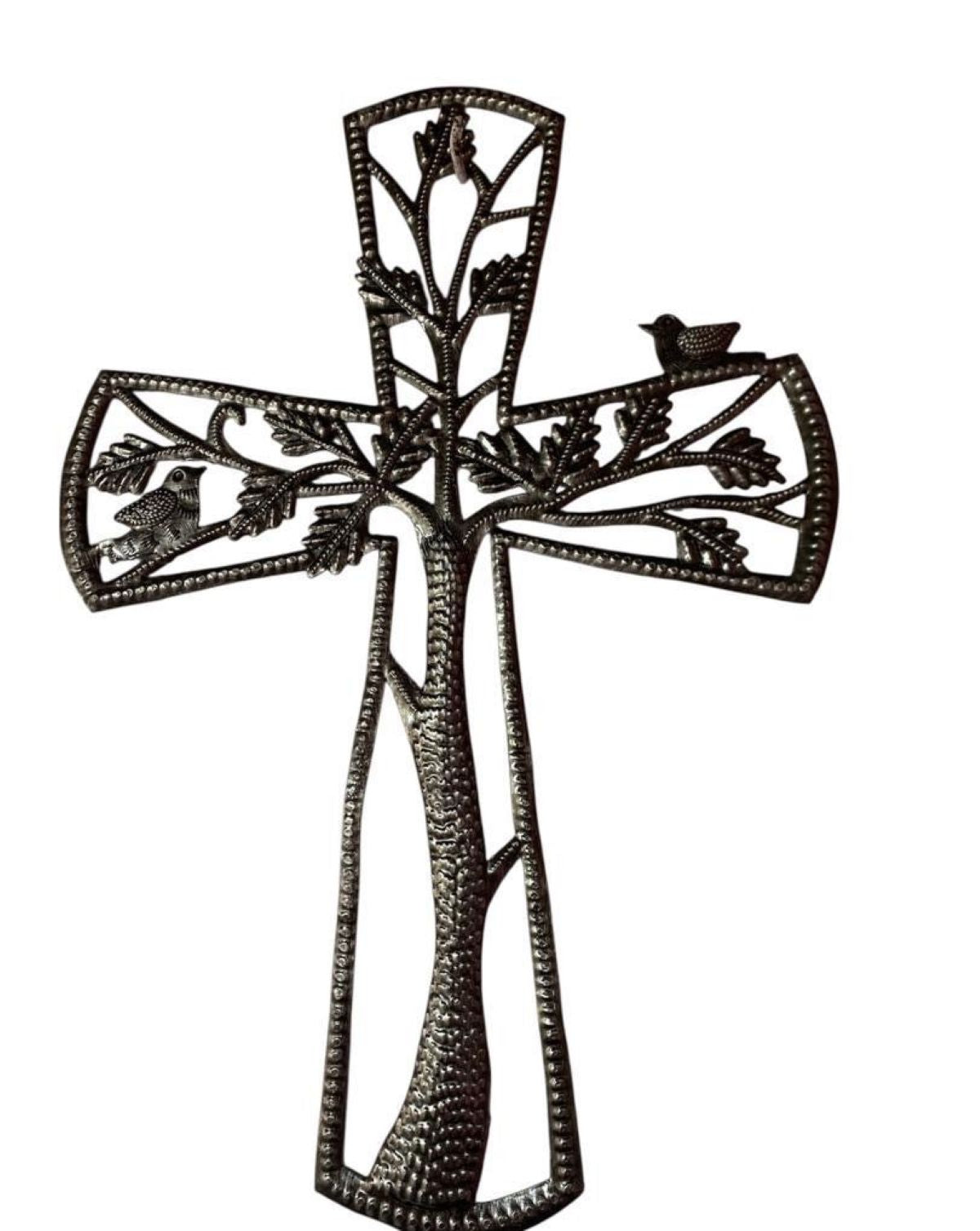 Cross with Tree Metal Art