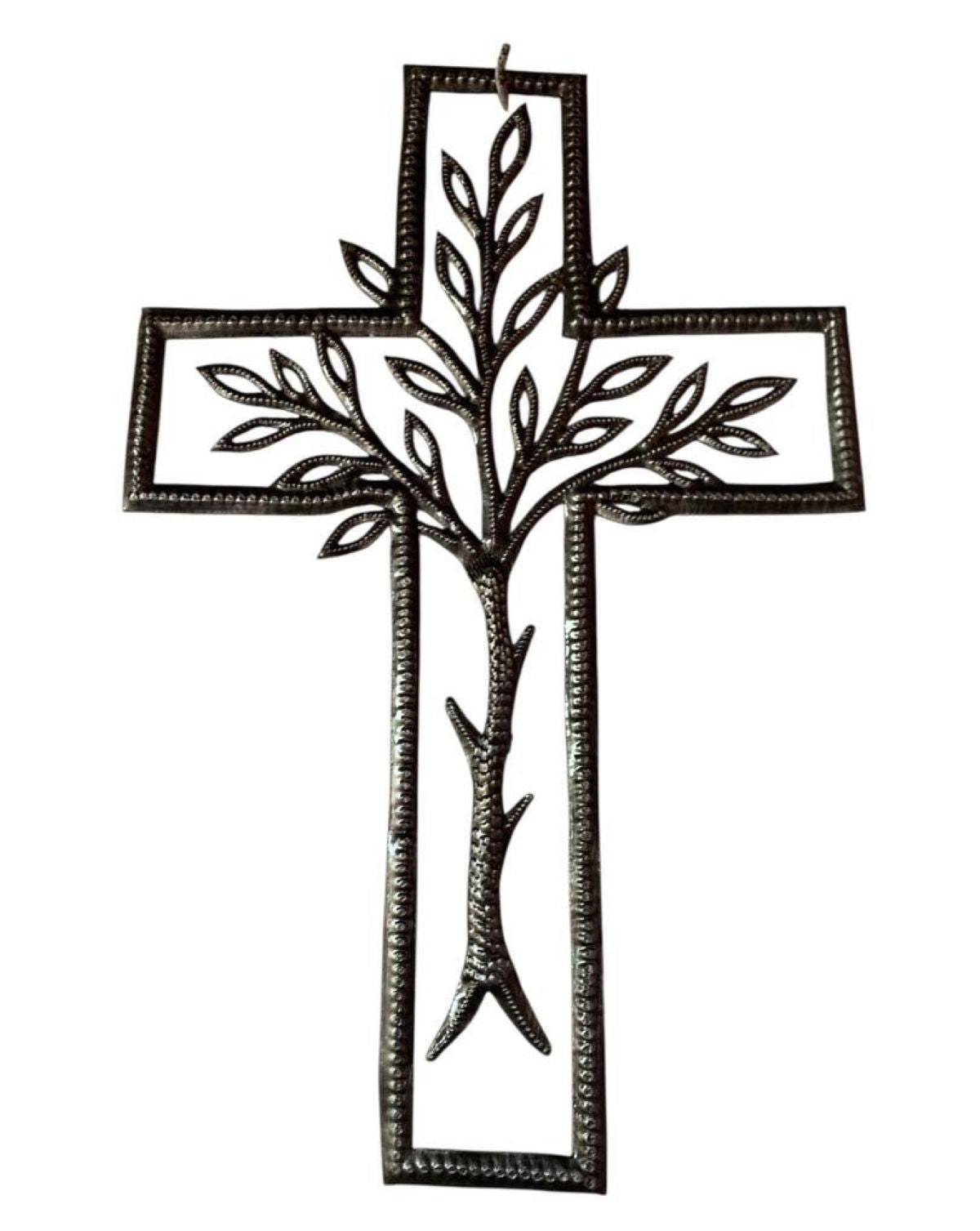 Cross with Tree Metal Art