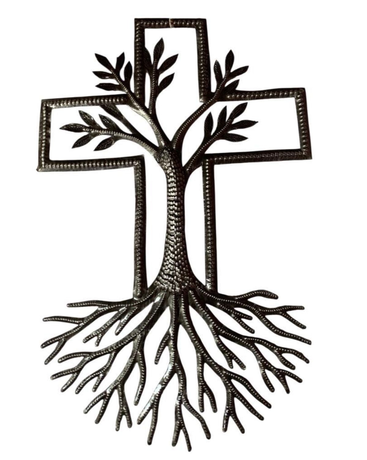 Cross with Tree Metal Art