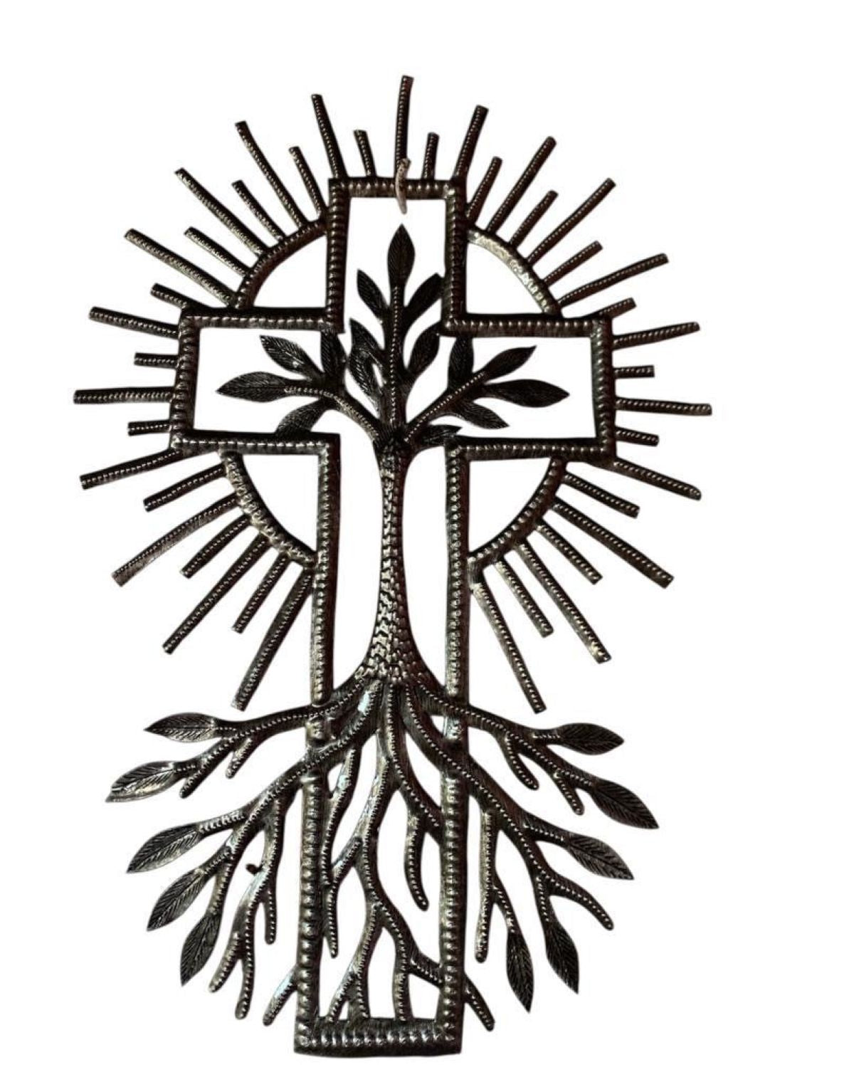 Cross with Tree Metal Art