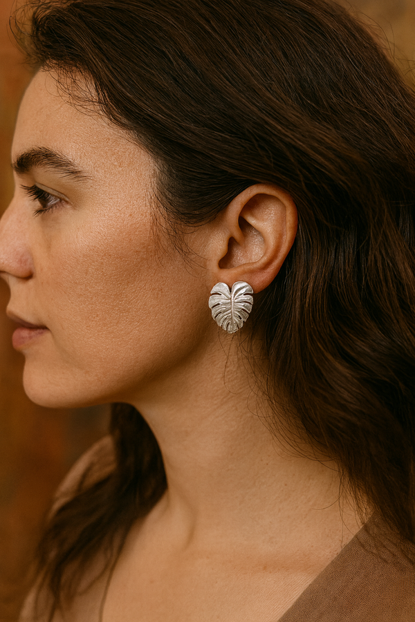 Monstera Leaf Earrings in Sterling Silver