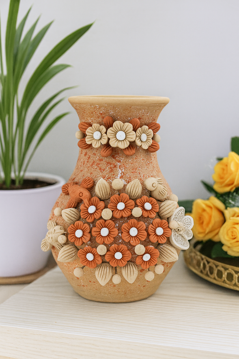 Natural Vase with Animals and Floral Relief