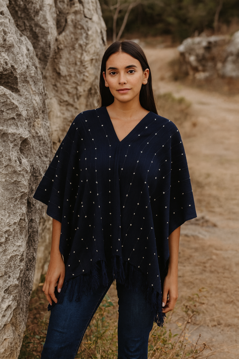 Navy Blue Cotton Poncho