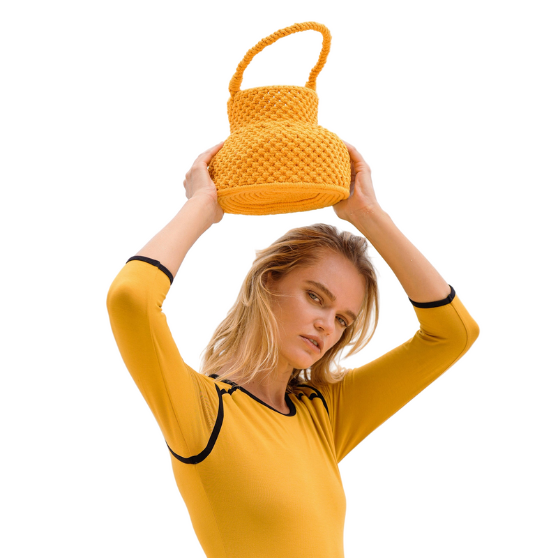 PETITE NAGA Macrame Vessel Basket Bag, in Sunshine Yellow