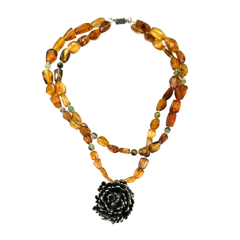 Cempasuchil Pendant Necklace Silver And Amber Product