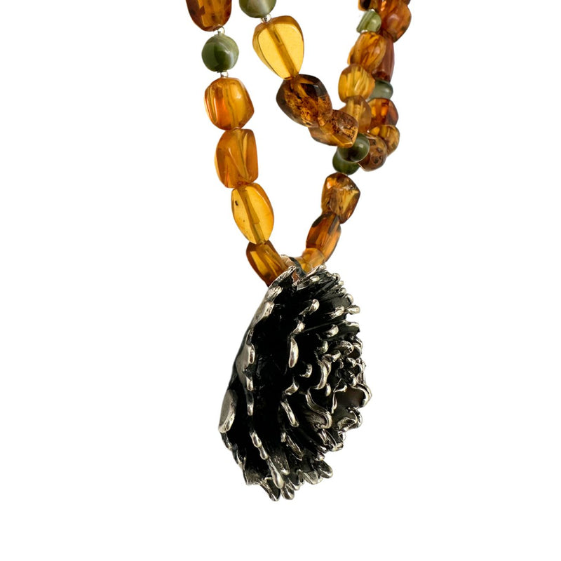 Cempasuchil Pendant Necklace Silver And Amber Product