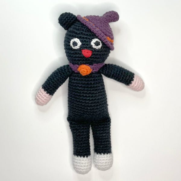 Organic Black Cat Baby Rattle – Handcrafted Crochet Toy