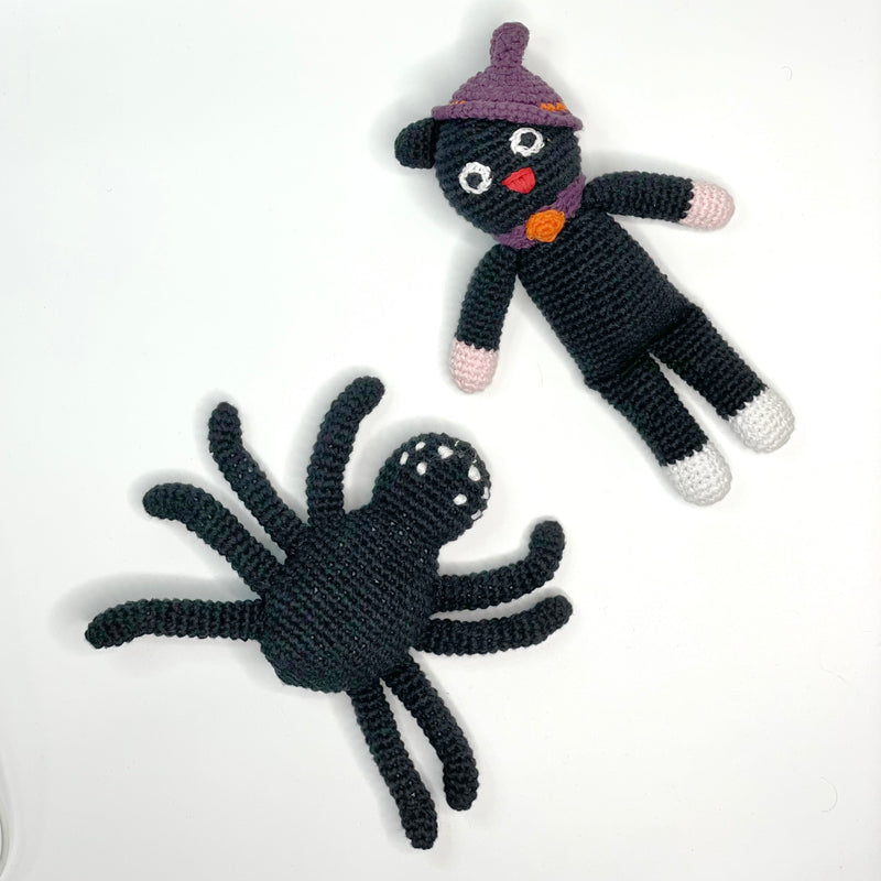 Organic Black Cat Baby Rattle – Handcrafted Crochet Toy