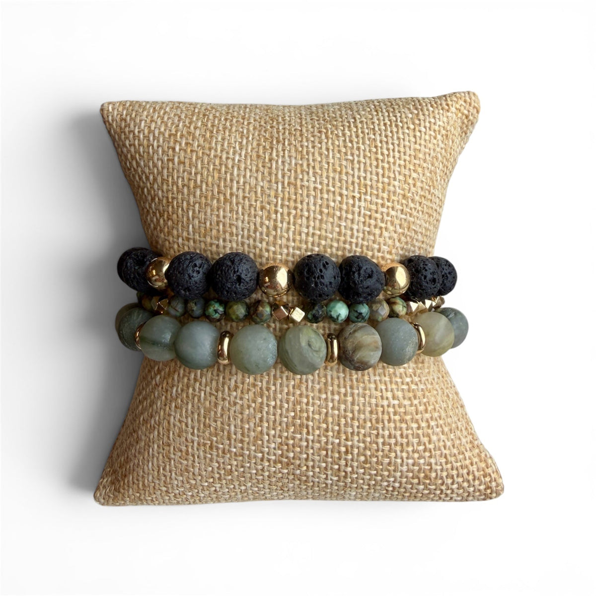 Sage Lava Bead Bracelet Set