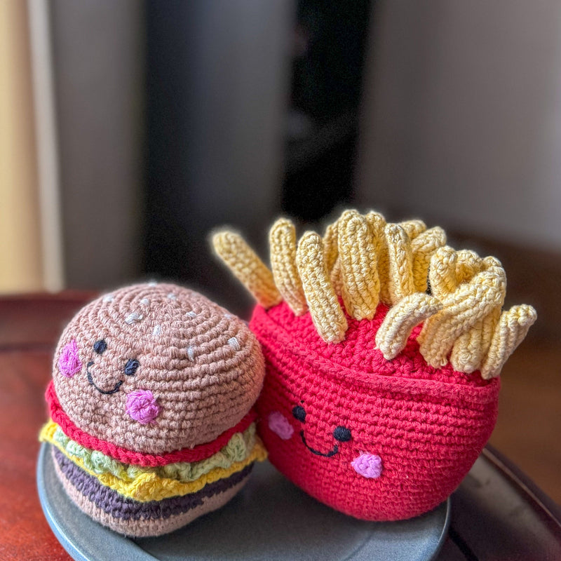 French Fries Baby Rattle with Cheeseburger Rattle