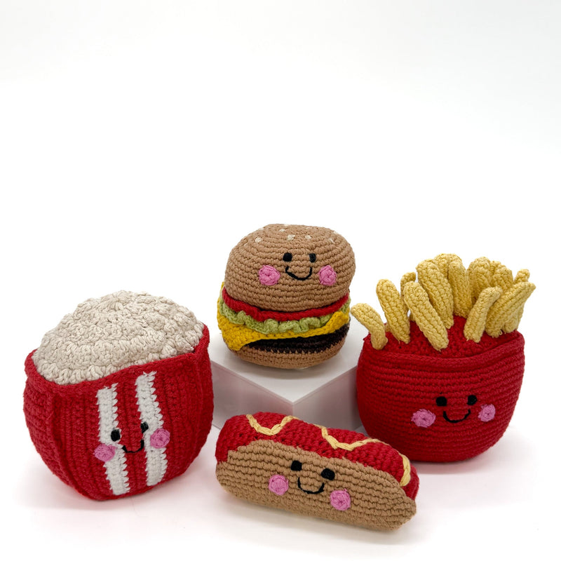 Popcorn, Hot Dog, Hamburger, and French Fries Baby Rattles