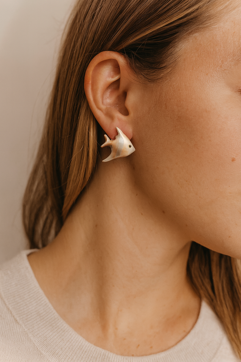 Puffer Fish-Inspired Earrings in Blended Metals