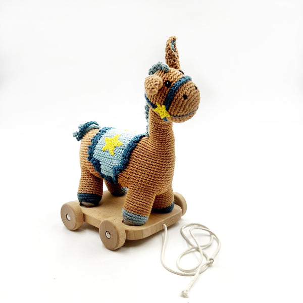 Wooden Toy with  Plush Horse - Pull Along