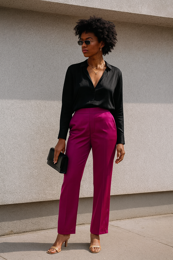 RHODES Fuschia Satin Tuxedo Pant