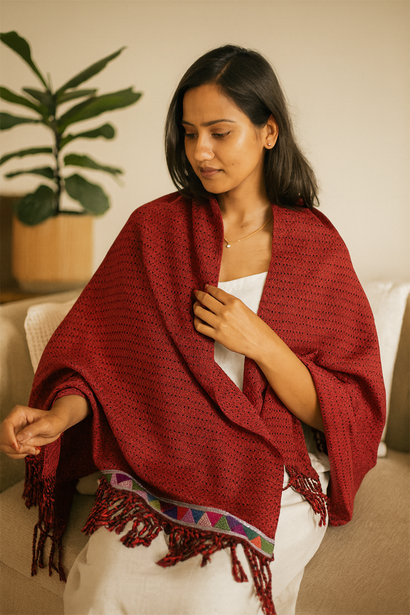 Red and Black Cotton Shawl