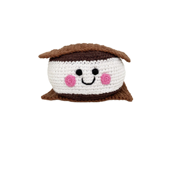 Handmade crochet smores baby rattle
