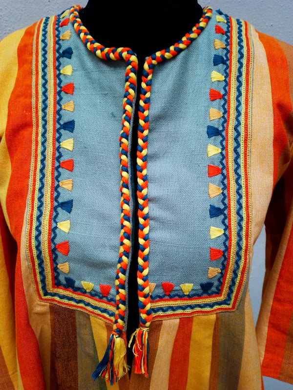 Striped Waist Loom Coat