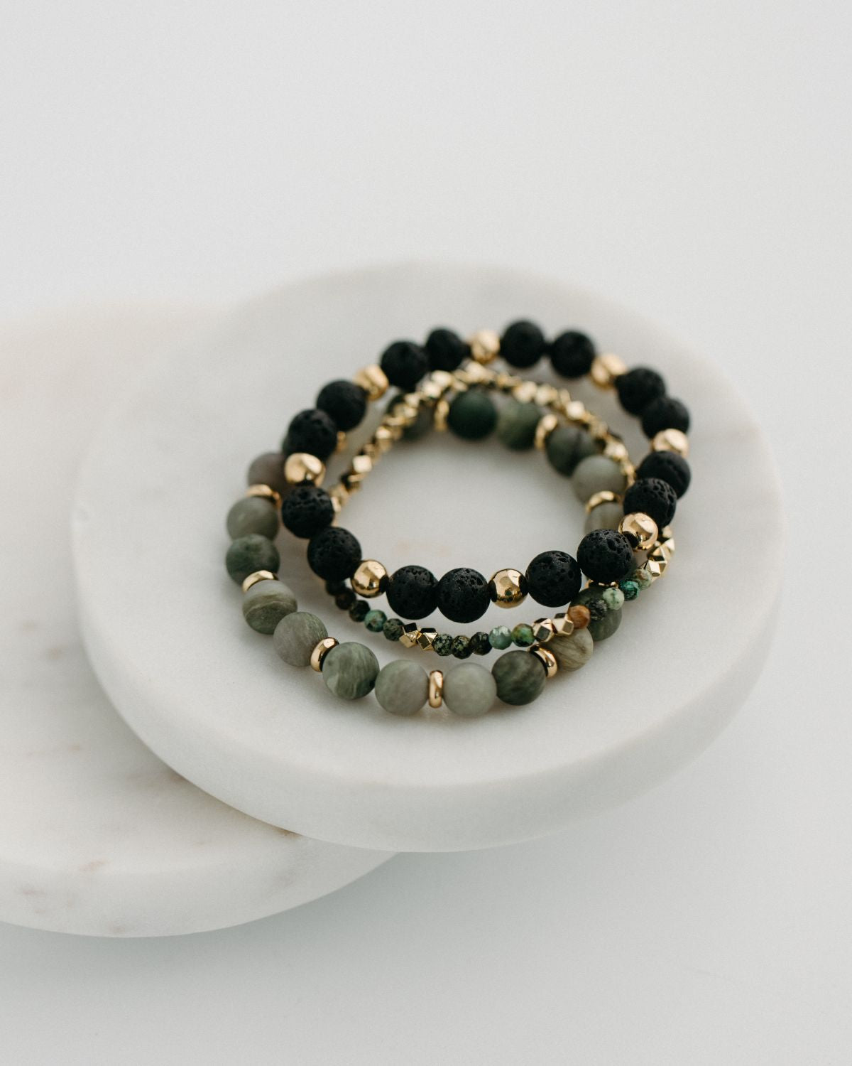 Sage Lava Bead Bracelet Set