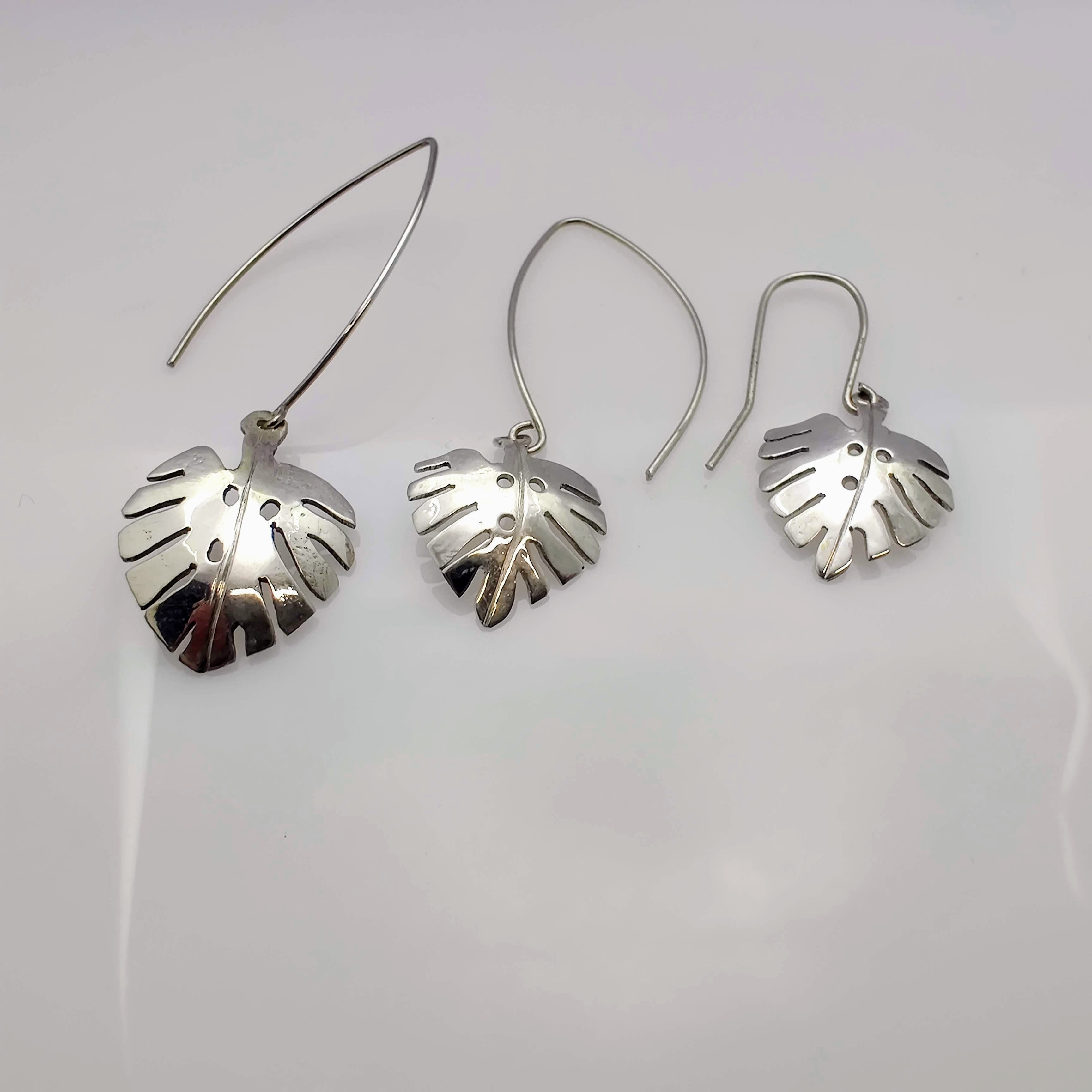 Sounds of the Forest - Silver Monstera Leaf Earrings