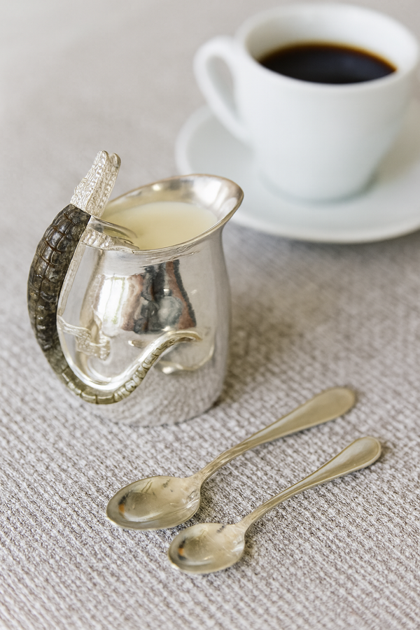Square Creamer with Crocodile Design and Spoon