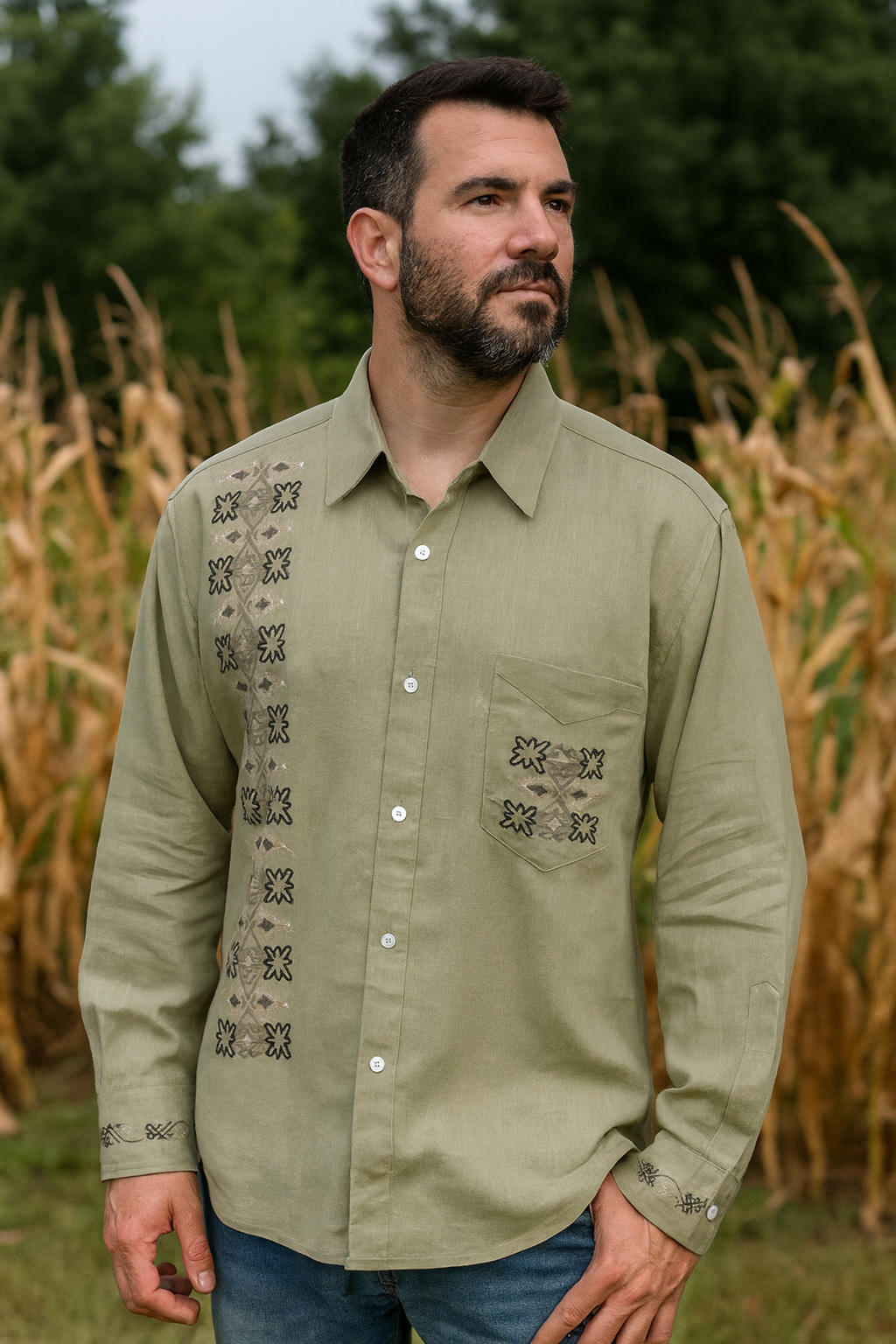 Star and Corn Motif Men’s Shirt