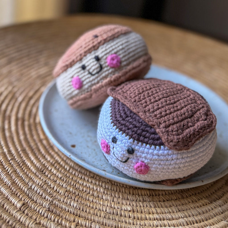 Handmade Smores Baby Rattle with Ice Cream Cookie Sandwich Rattle