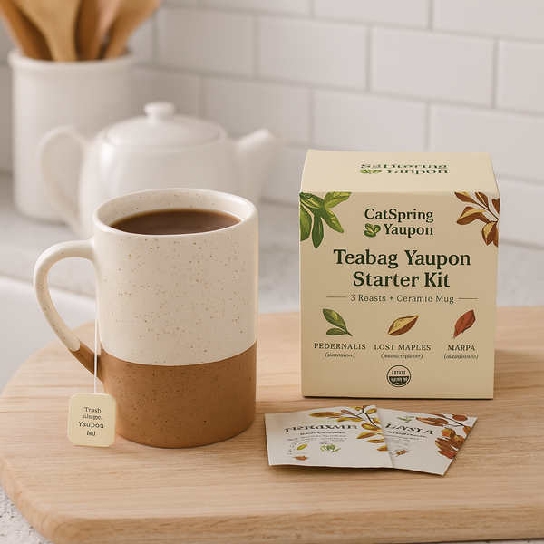 Teabag Yaupon Starter Kit – 3 Roasts + Ceramic Mug