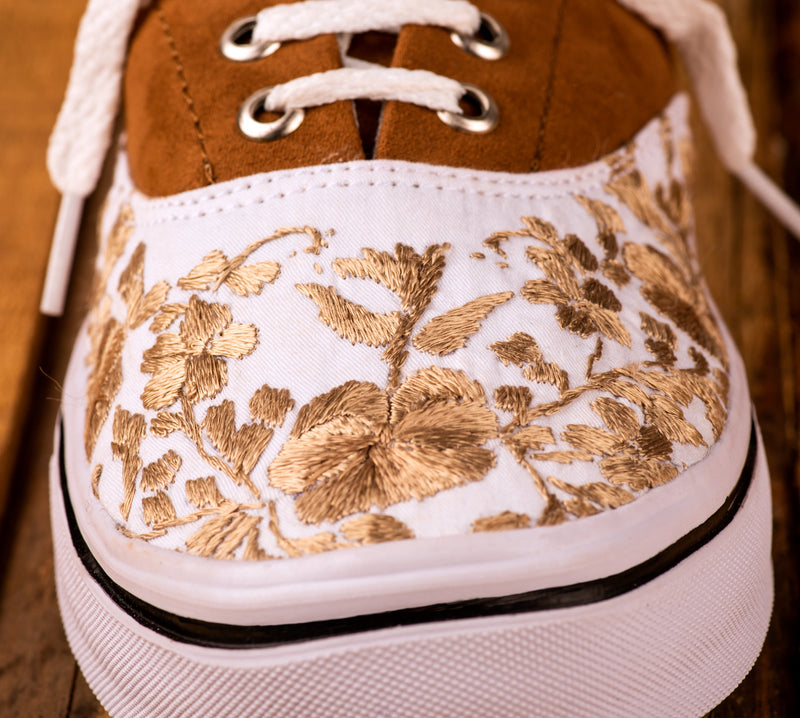 Hand-Embroidered Lace-Up Sneakers