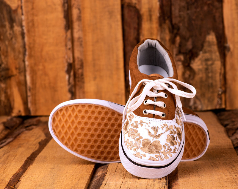 Hand-Embroidered Lace-Up Sneakers