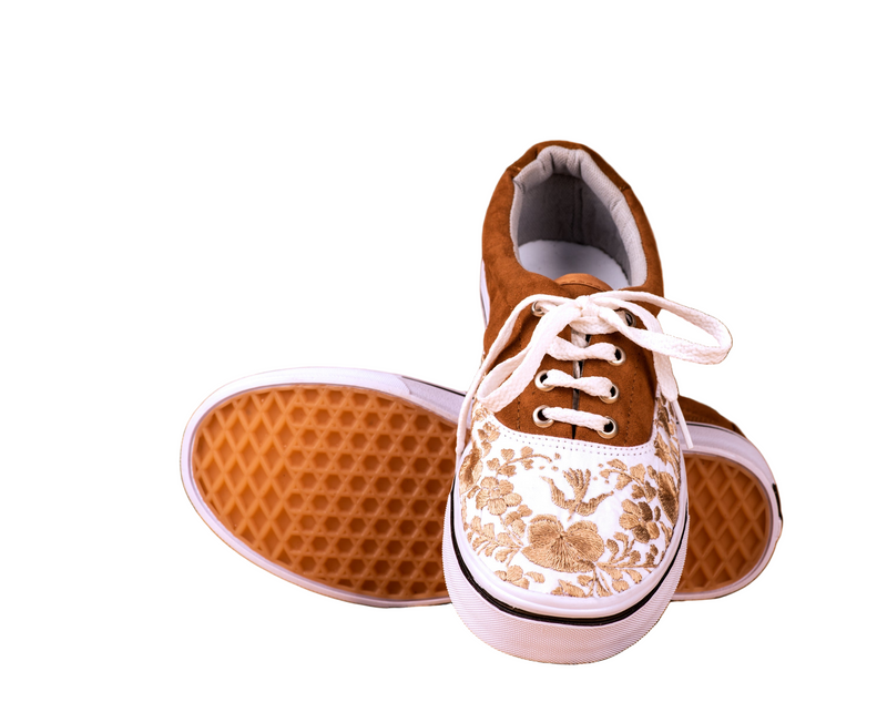 Hand-Embroidered Lace-Up Sneakers