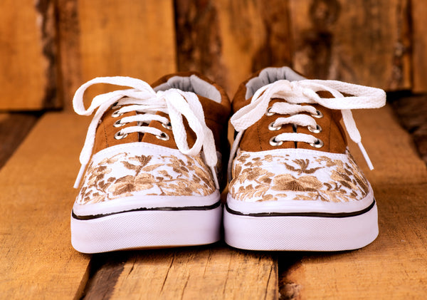 Hand-Embroidered Lace-Up Sneakers