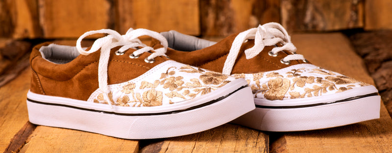 Hand-Embroidered Lace-Up Sneakers