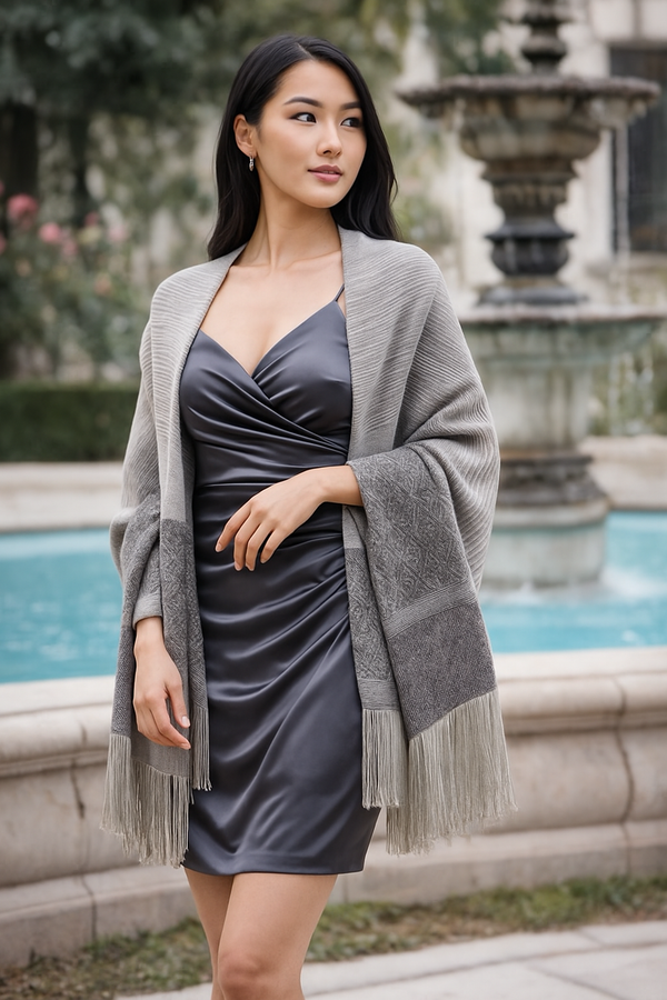 Traditional Tenancingo Rebozo Hand Woven In Loom in Egyptian Cotton Shawl - Gray