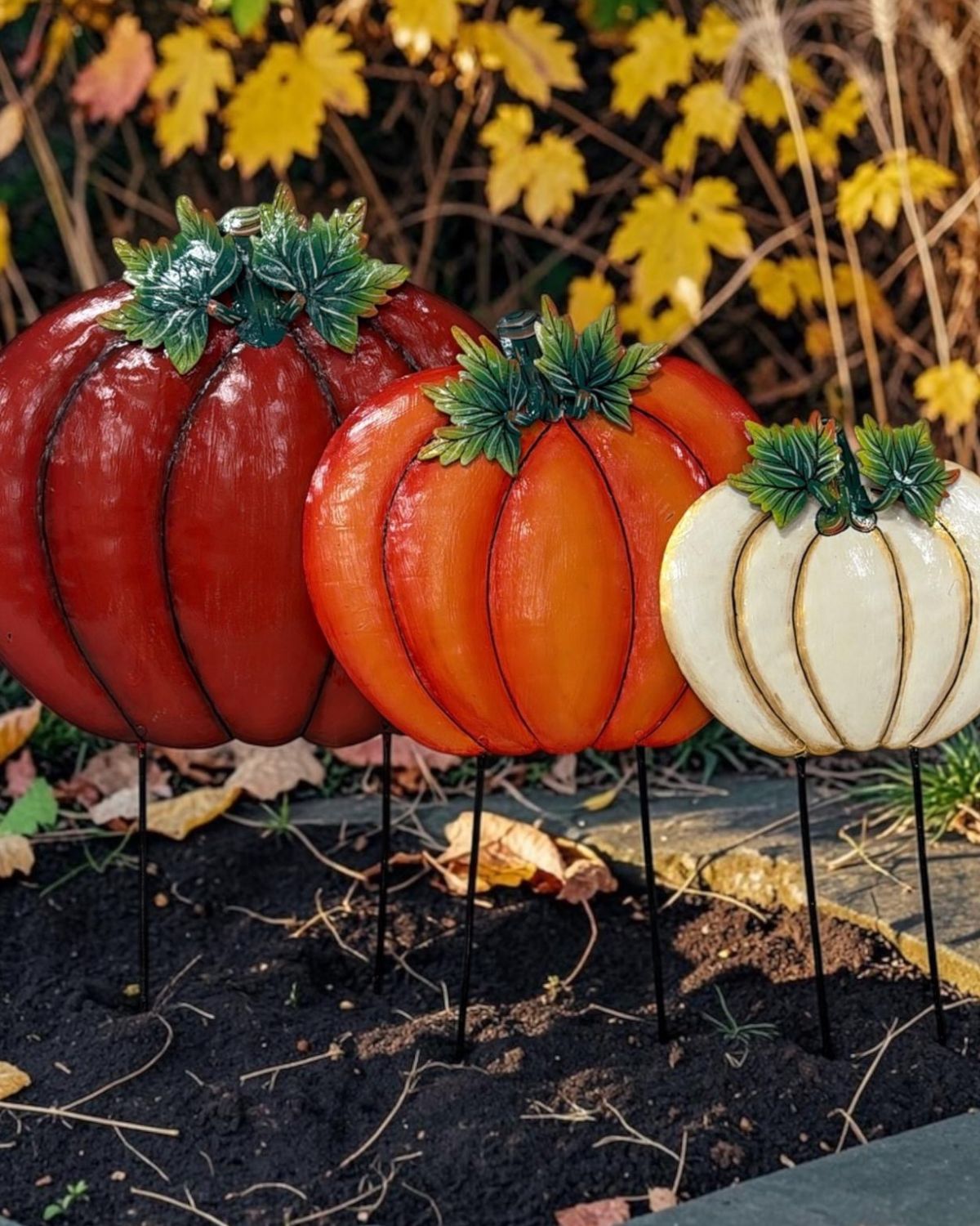 Painted Pumpkin Yard Stake Set