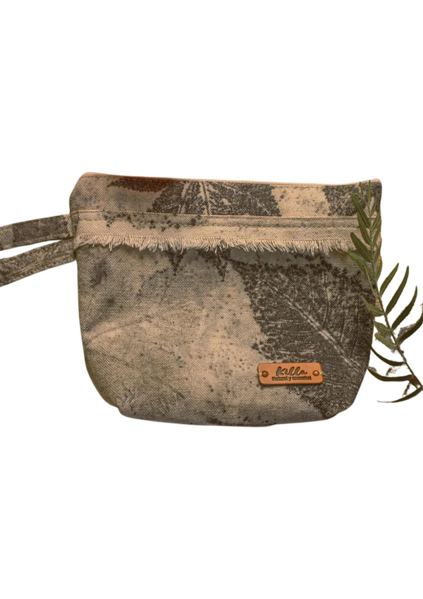 Eco Print Cotton Canvas Toiletry Bag – Botanical Print, Hand-Dyed with Leaves and Flowers