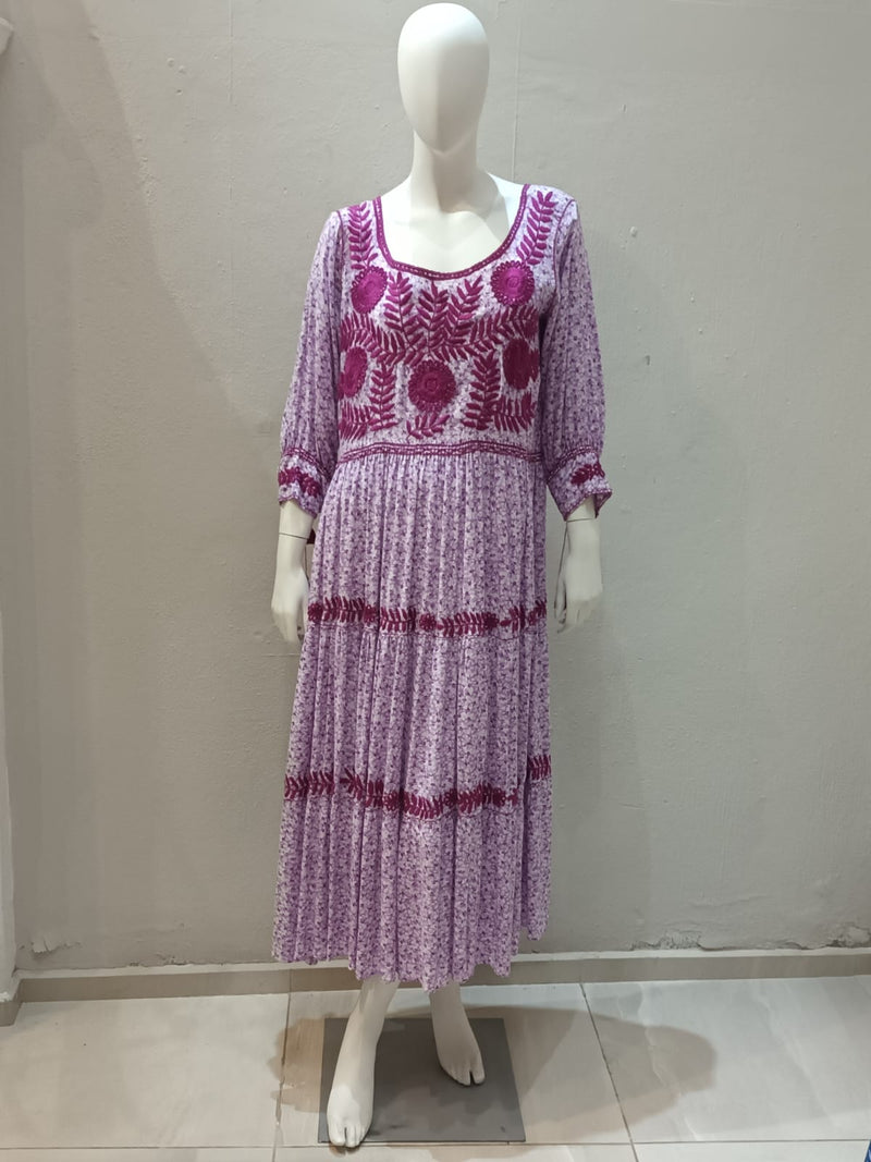 Embroidered Aguacatenango Dress with Lilac Flights