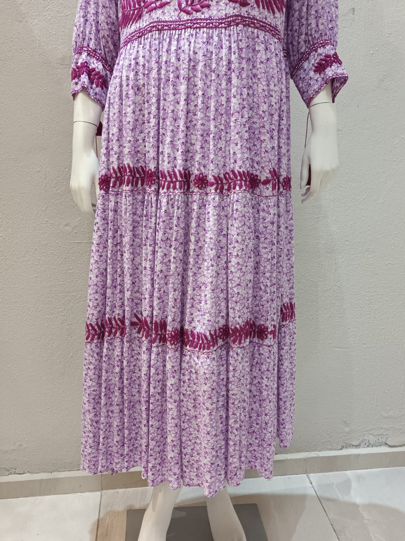 Embroidered Aguacatenango Dress with Lilac Flights