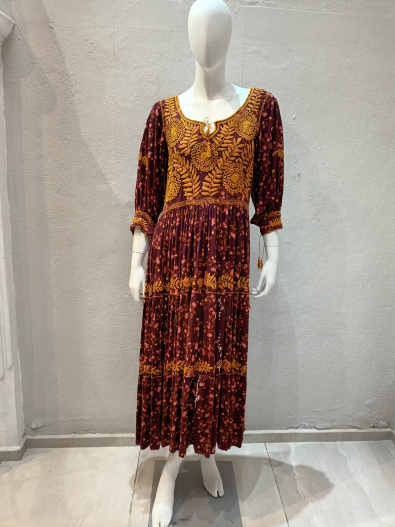 Embroidered Aguacatenango Dress with Burgundy Flights