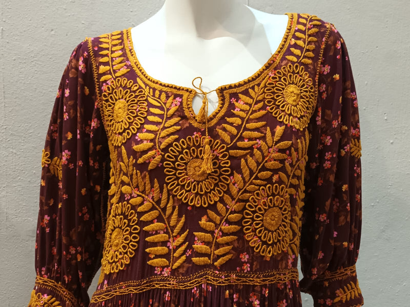 Embroidered Aguacatenango Dress with Burgundy Flights