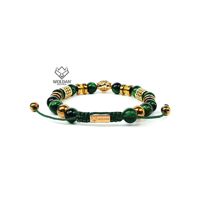 Green Quartz and Amber Jaguar-Themed Bracelet