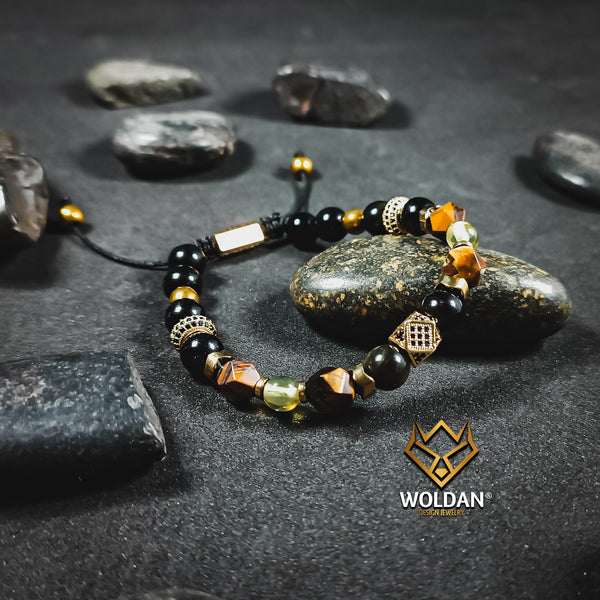 Quartz and Amber Bracelet with Cube Pendant