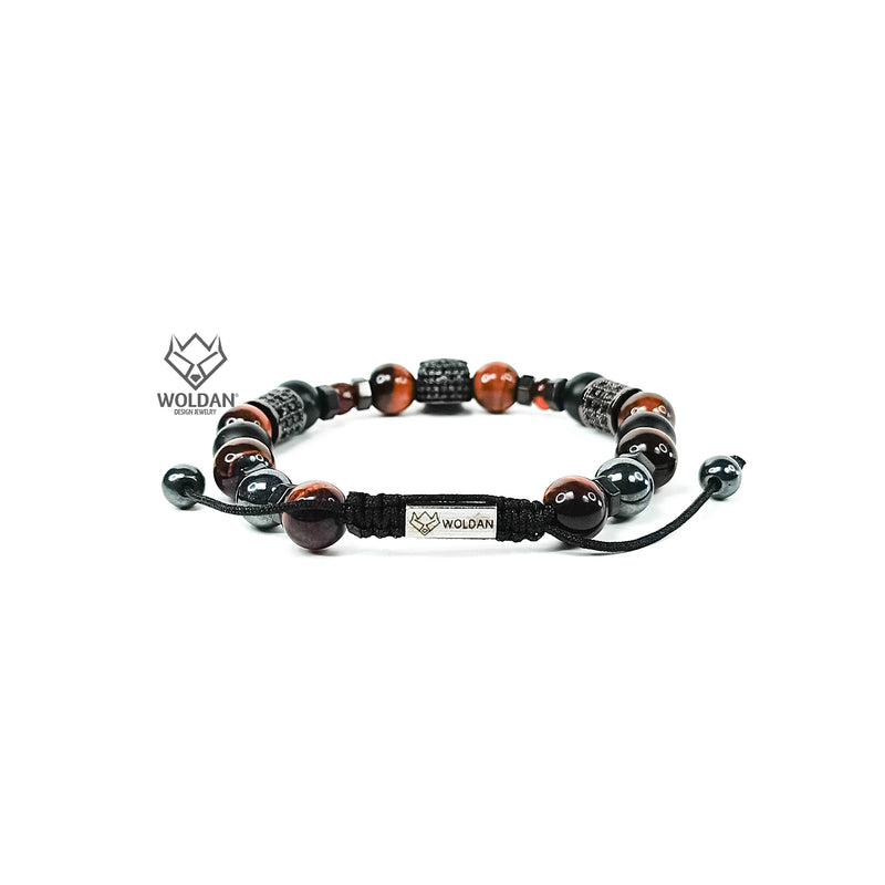 Red Amber and Burgundy Quartz Bracelet with Skull-Themed Pendant