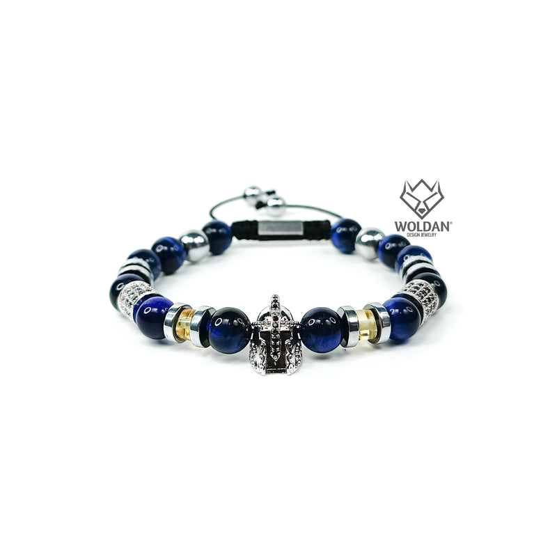 Blue Quartz Bracelet with Medieval Helmet Charm