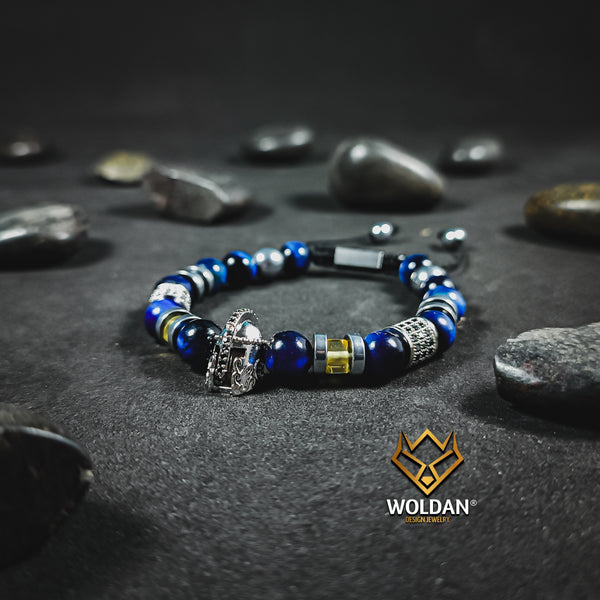 Blue Quartz Bracelet with Medieval Helmet Charm